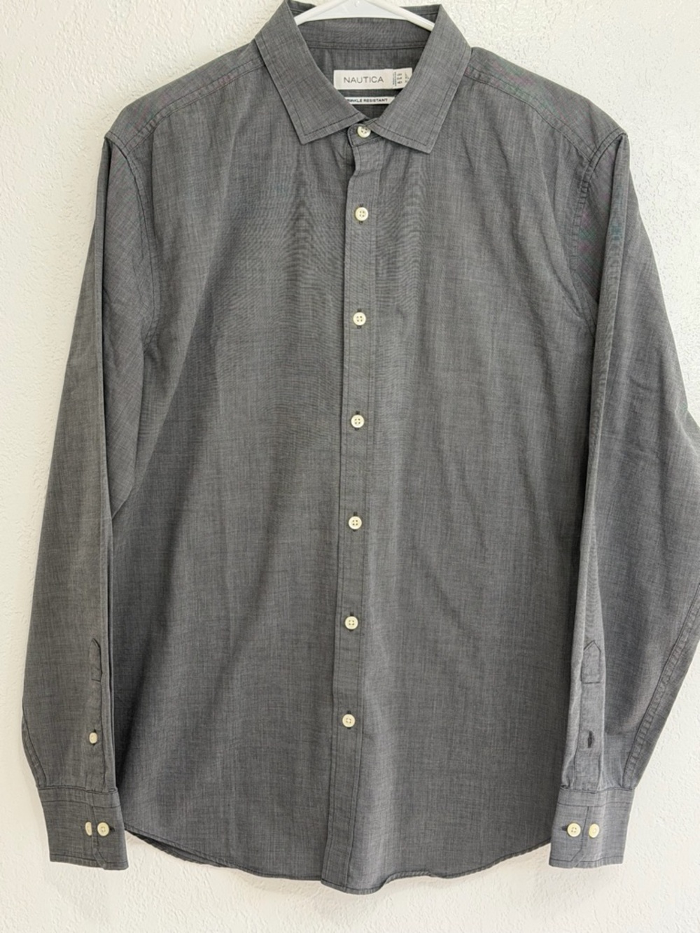 Nautica Men's Gray Long-Sleeve Button-Down Shirt size large